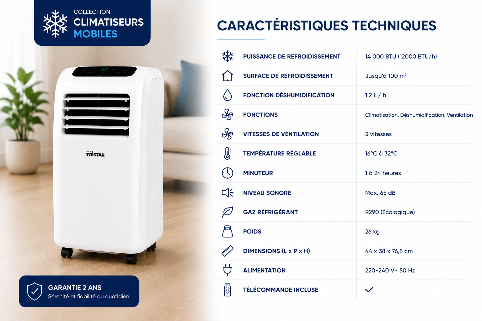 Climatiseur mobile - Tristar AC-5560 - Gamme Premium
