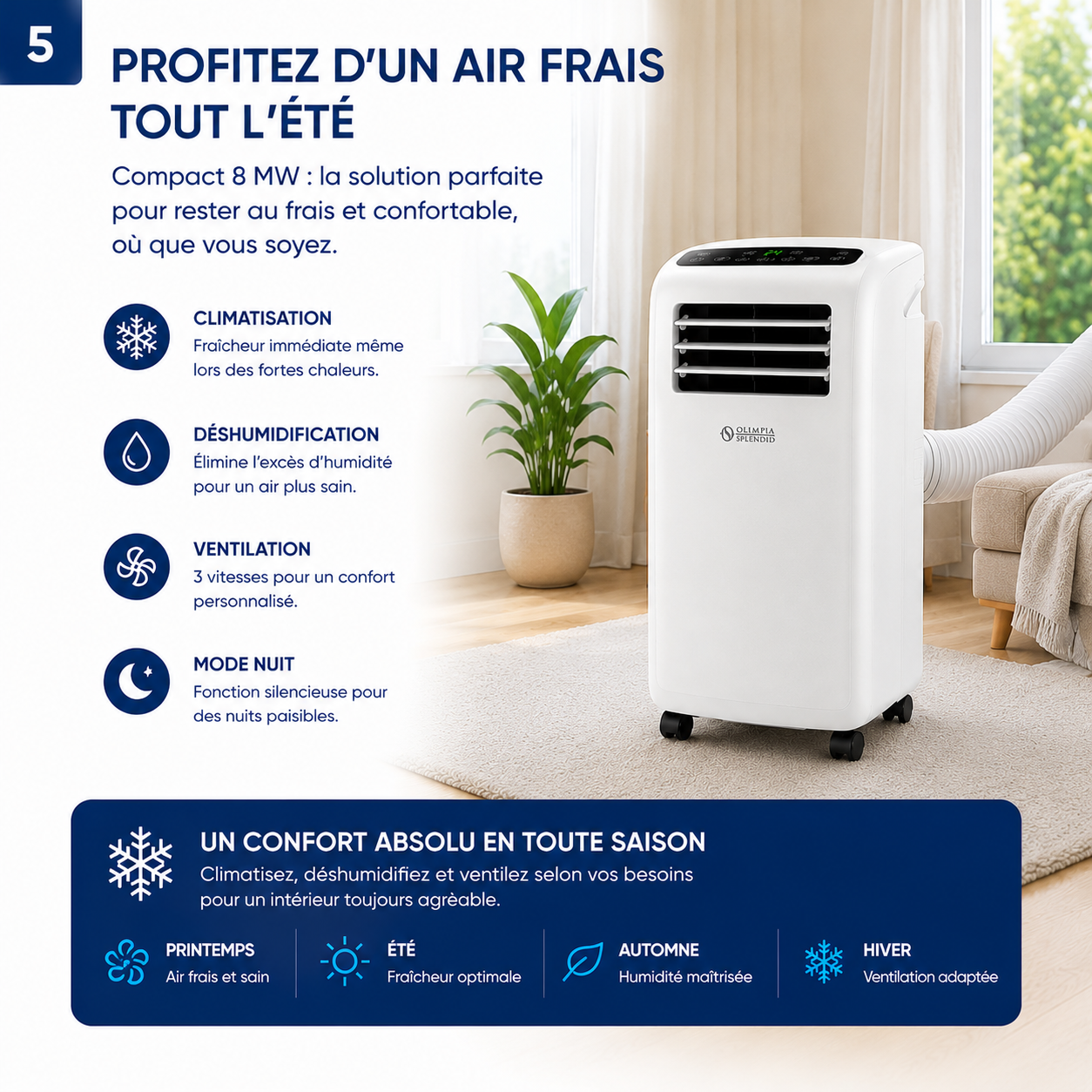 Climatiseur mobile - Olimpia Splendid Compact 8 MW - Gamme Médium