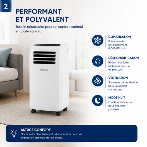 Climatiseur mobile - Olimpia Splendid Compact 8 MW - Gamme Médium