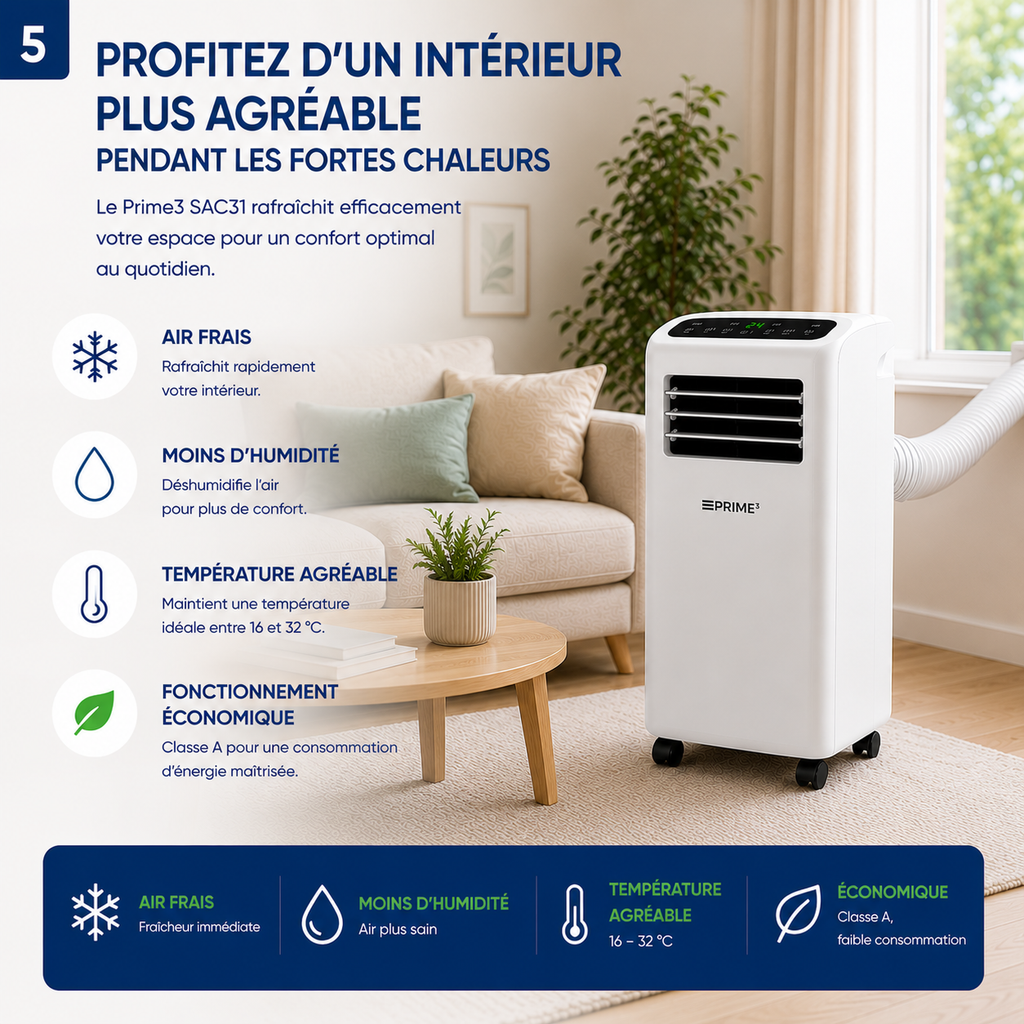 Climatiseur mobile - Prime3 SAC31 - Entrée de gamme