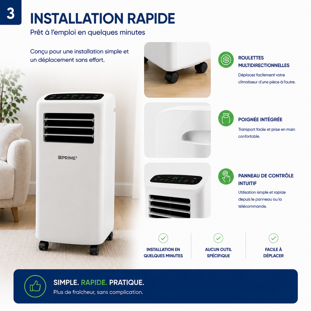 Climatiseur mobile - Prime3 SAC31 - Entrée de gamme