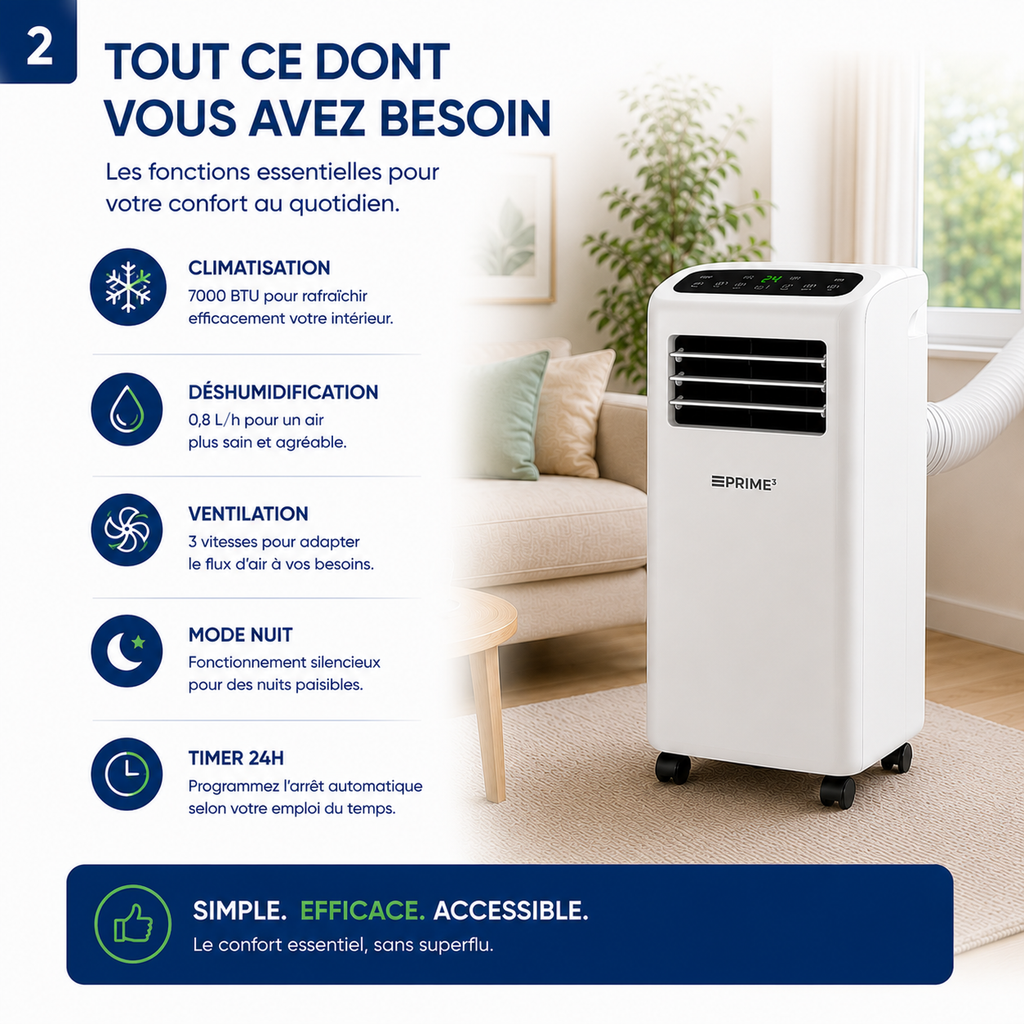 Climatiseur mobile - Prime3 SAC31 - Entrée de gamme