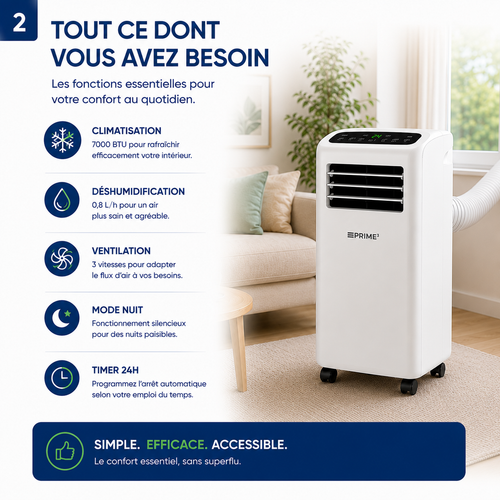 Climatiseur mobile - Prime3 SAC31 - Entrée de gamme