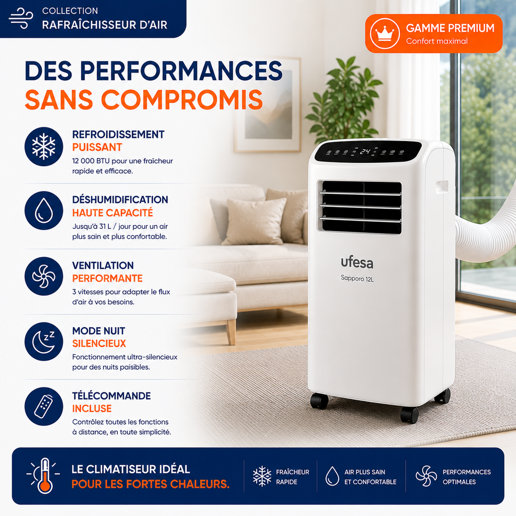 Rafraîchisseur d'air mobile - UFESA SAPPORO 12L - Gamme Premium