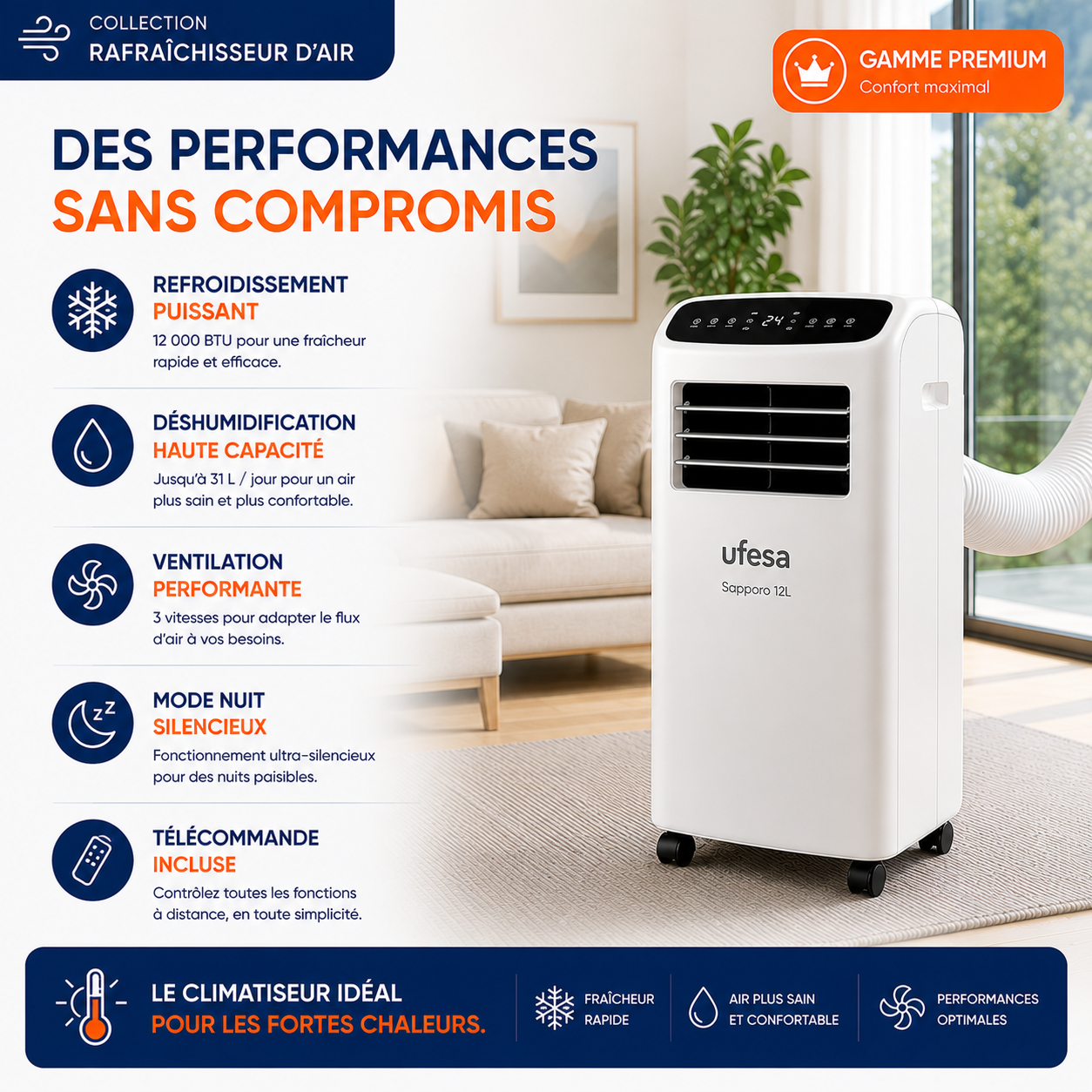 Rafraîchisseur d'air mobile - UFESA SAPPORO 12L - Gamme Premium