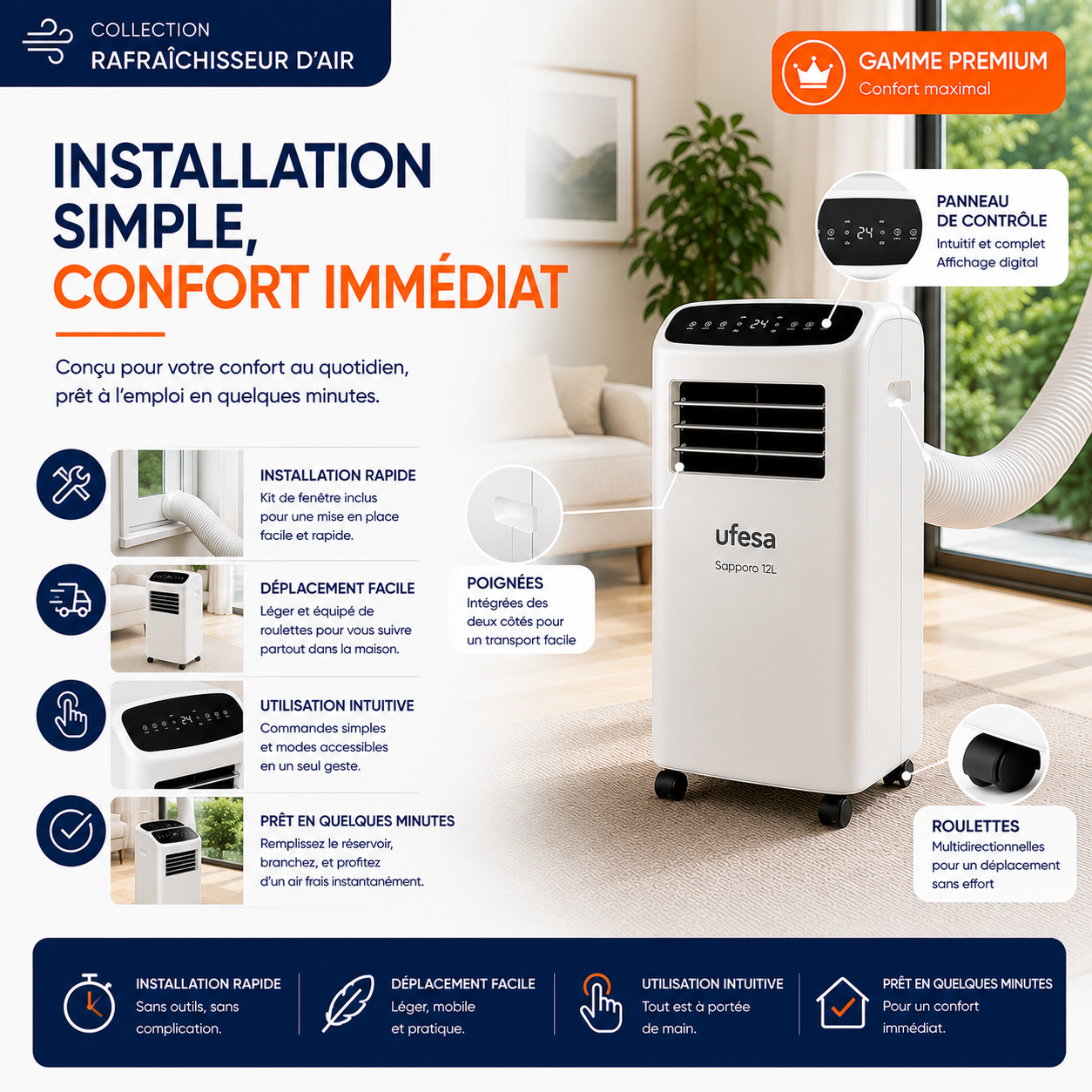 Rafraîchisseur d'air mobile - UFESA SAPPORO 12L - Gamme Premium
