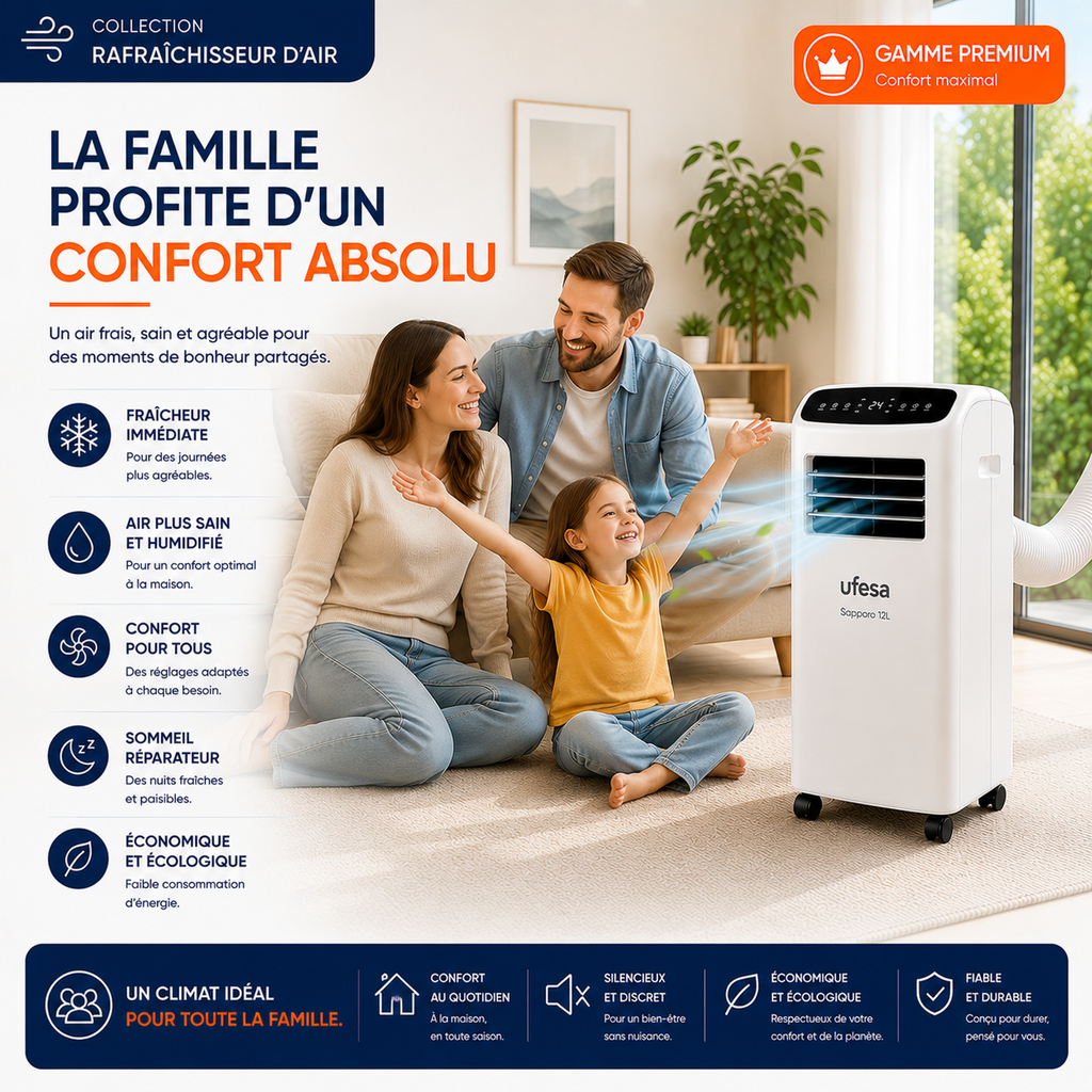 Rafraîchisseur d'air mobile - UFESA SAPPORO 12L - Gamme Premium